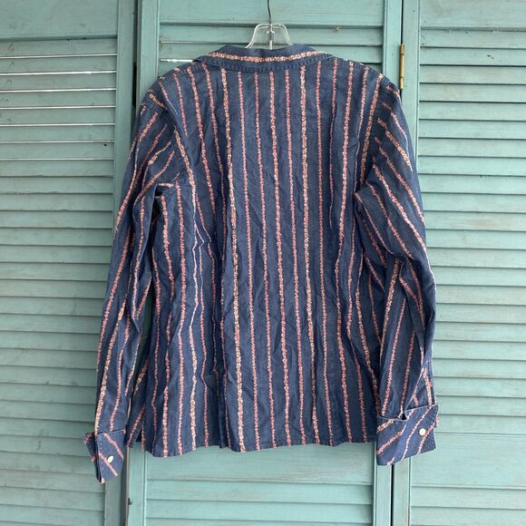 Liz Claiborne Woman's Button UP Shirt Blouse Sz L ~ Blue & Pink ~ Long Sleeve - Picture 3 of 3